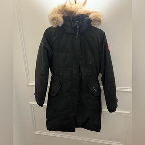 Canada Goose Black Jacket with Red, White & Arctic Patch and Fur Trim Hood
